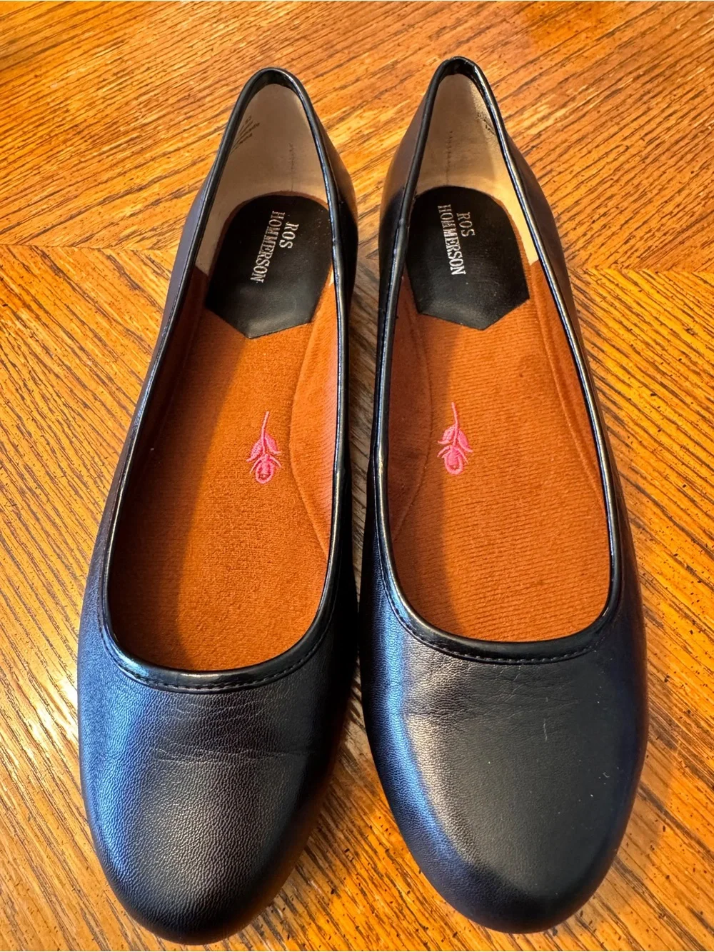 Ros Hommerson Black Leather Slip-On Ballet Flats